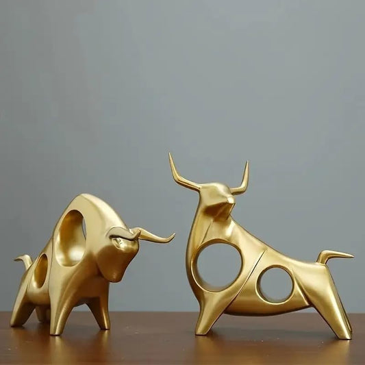 Street27® Bull Statues for Home Decor (2pcs) - Golden