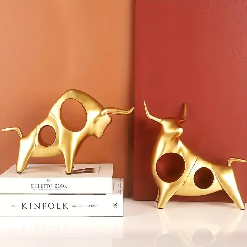 Street27® Bull Statues for Home Decor (2pcs) - Golden