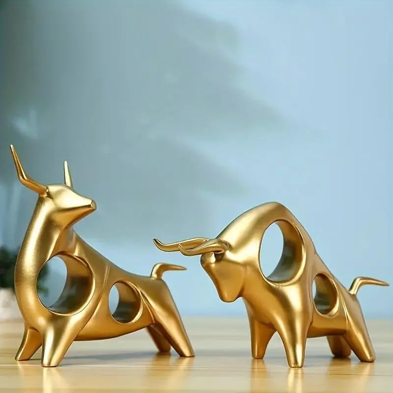 Street27® Bull Statues for Home Decor (2pcs) - Golden