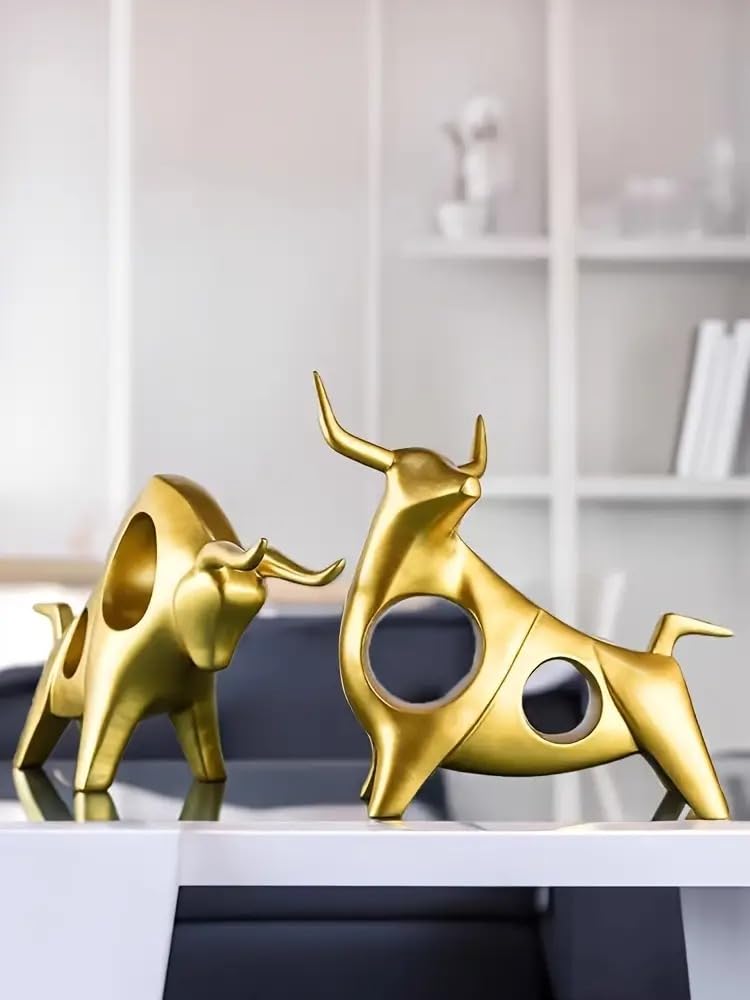 Street27® Bull Statues for Home Decor (2pcs) - Golden
