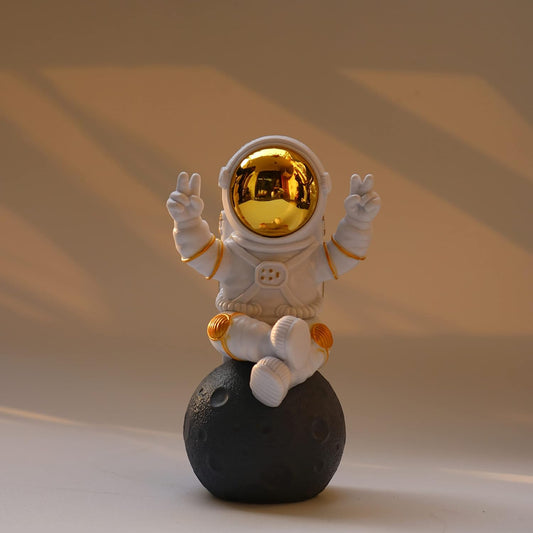 Street27® Astronaut Sitting on Moon Figurine Showpiece for Home Décor - Golden
