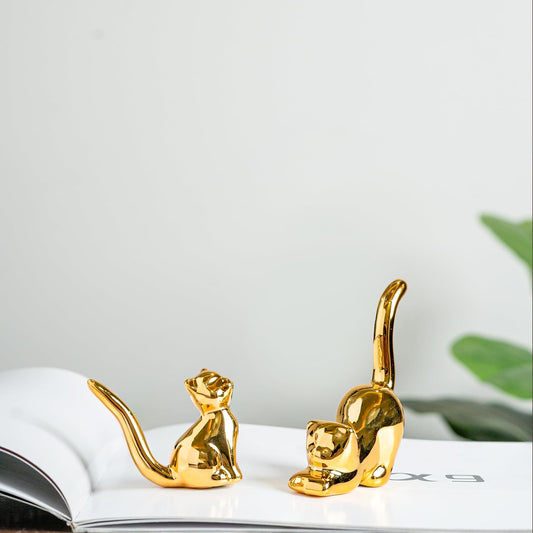 Street27® Cat Statues for Home Decor (2 Pcs) - Golden