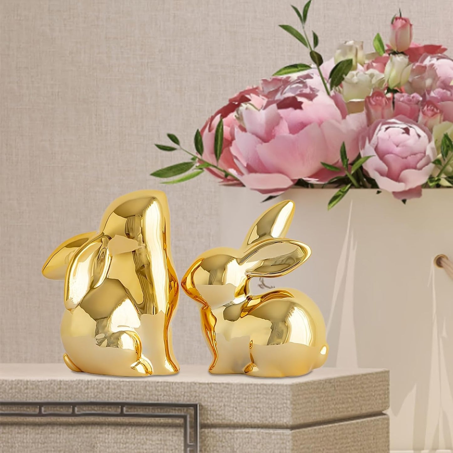 Street27® Rabbit Statues For Home Decor (2 Pcs) - Golden