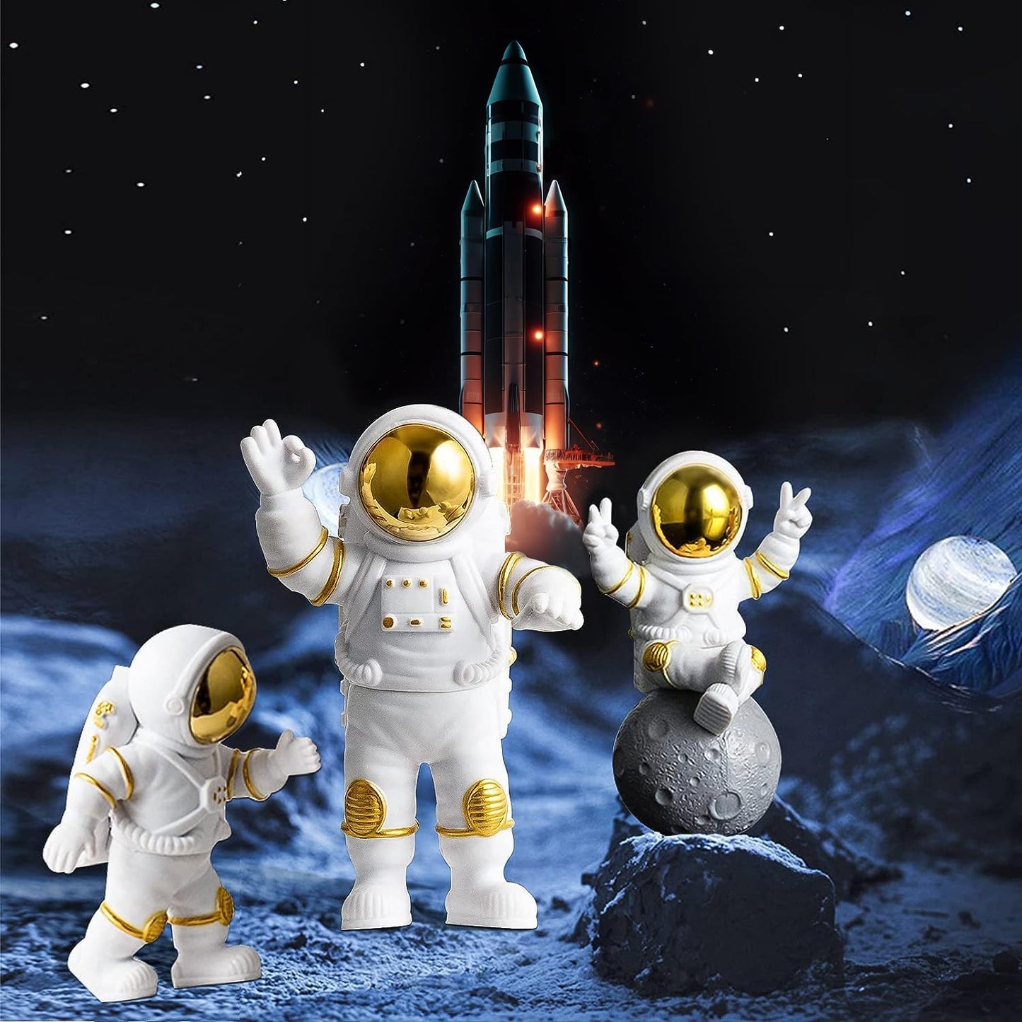 Street27® Astronaut Action Figurine Home Decor (3Pcs) - Golden