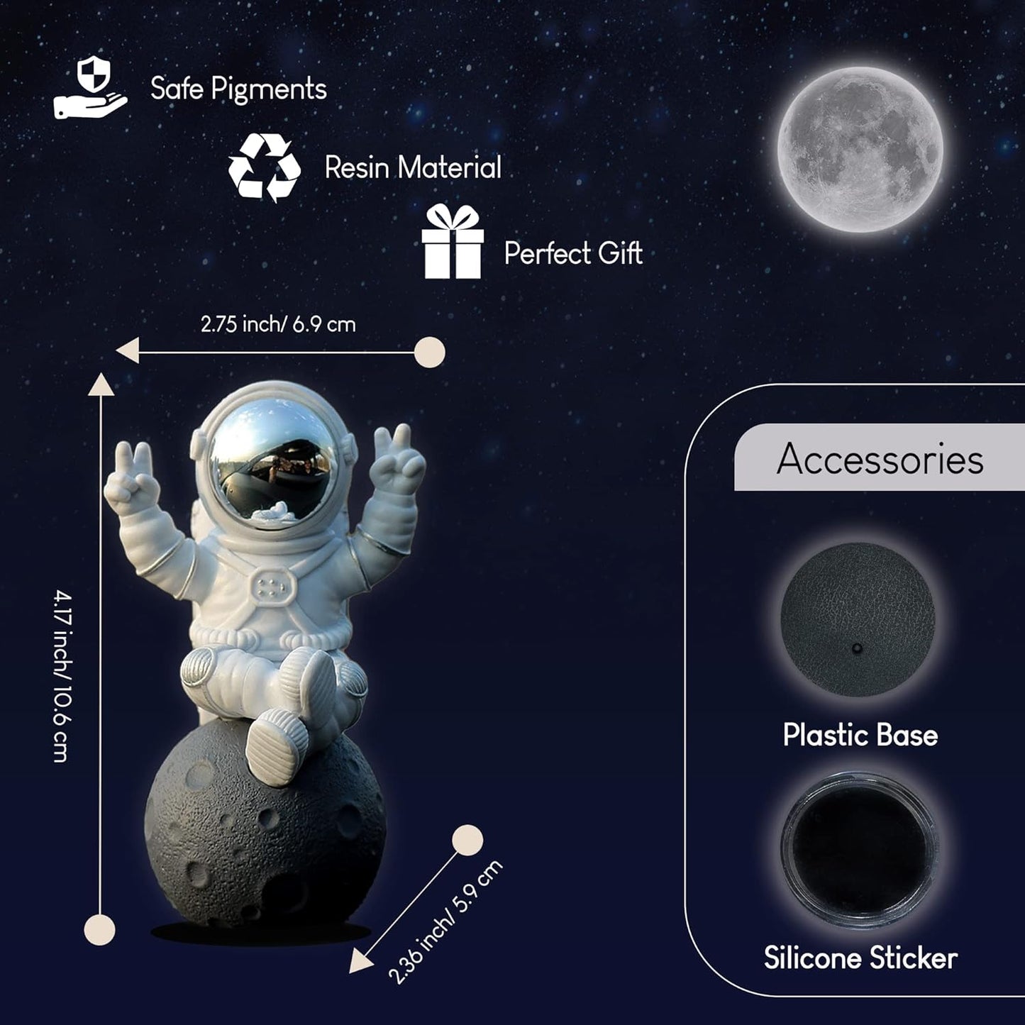 Street27® Astronaut Sitting on Moon Figurine for Home Décor - Silver