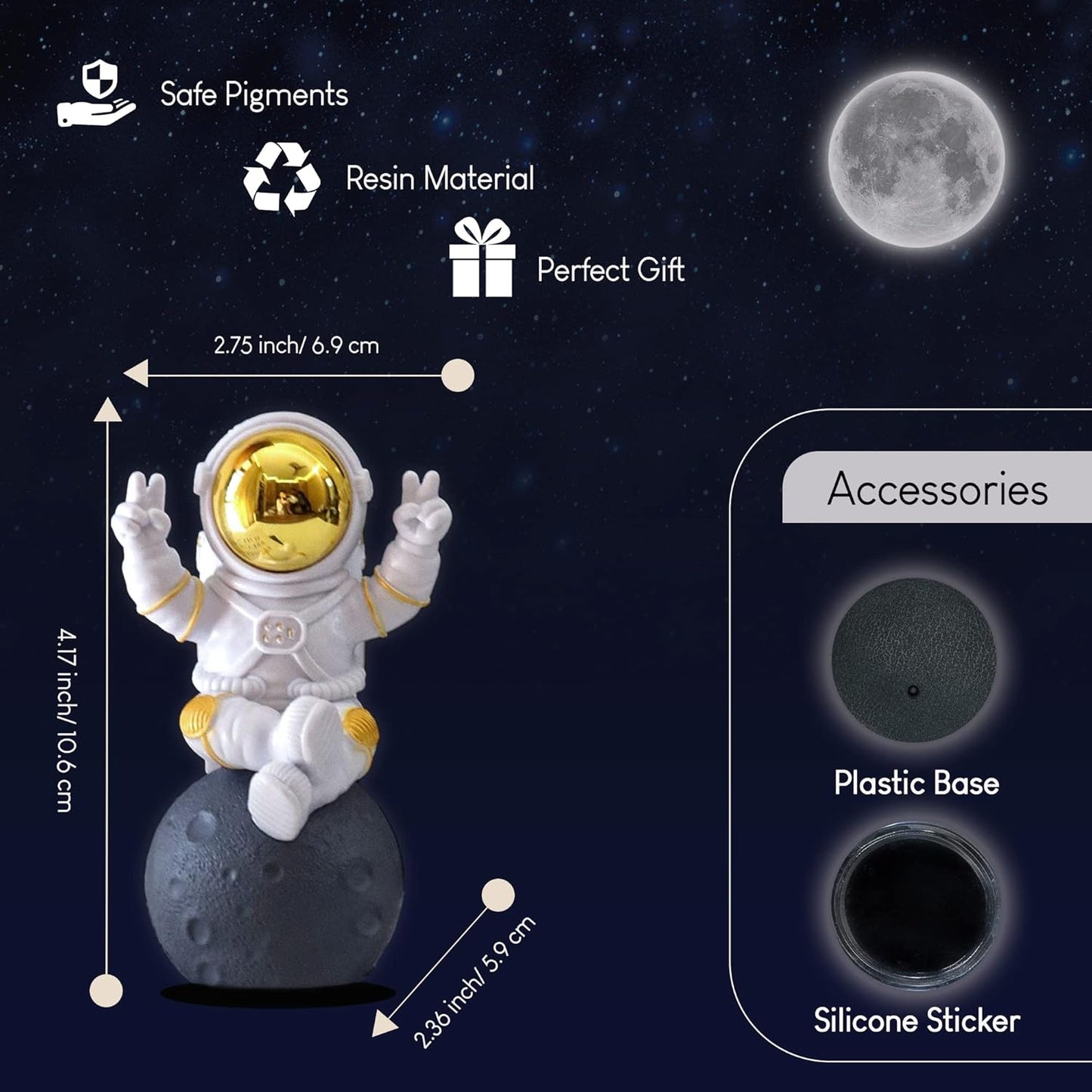 Street27® Astronaut Sitting on Moon Figurine Showpiece for Home Décor - Golden