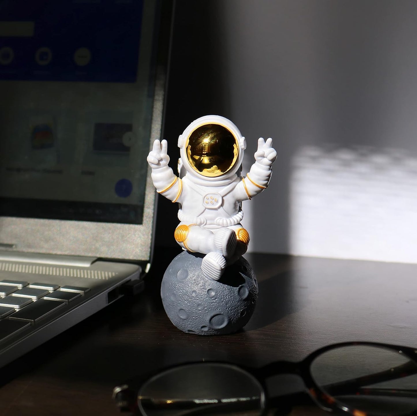 Street27® Astronaut Sitting on Moon Figurine Showpiece for Home Décor - Golden