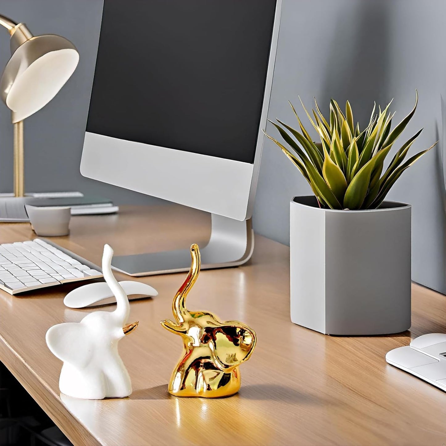Street27® Elephant Statue for Home Decor (2pcs) - White & Gold