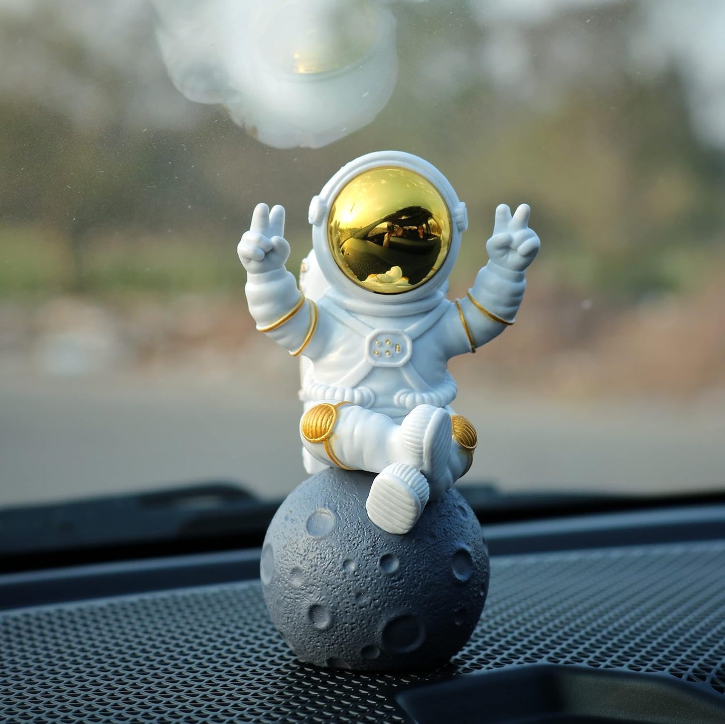 Street27® Astronaut Sitting on Moon Figurine Showpiece for Home Décor - Golden