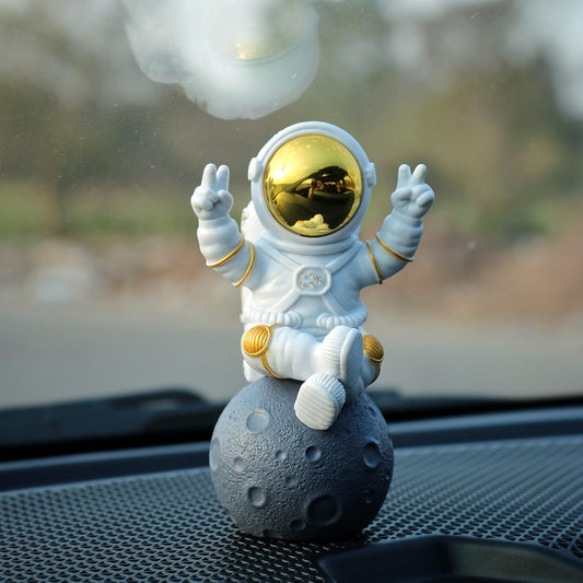 Street27® Astronaut Sitting on Moon Figurine Showpiece for Home Décor - Golden