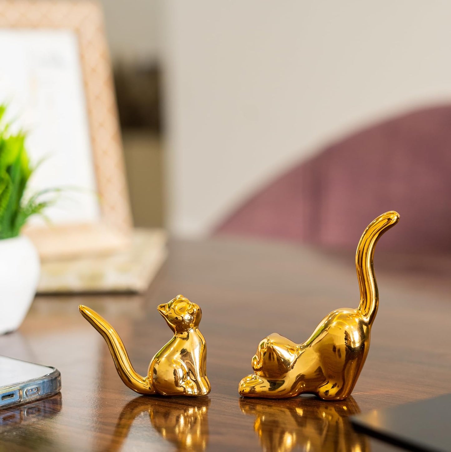 Street27® Cat Statues for Home Decor (2 Pcs) - Golden