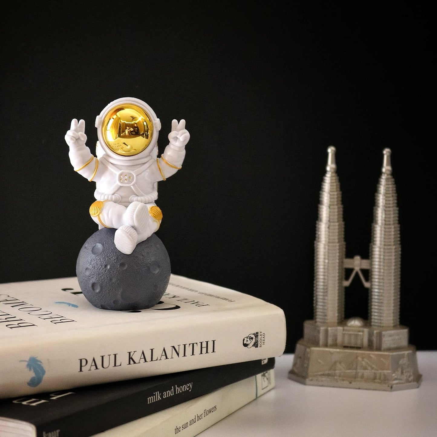 Street27® Astronaut Sitting on Moon Figurine Showpiece for Home Décor - Golden