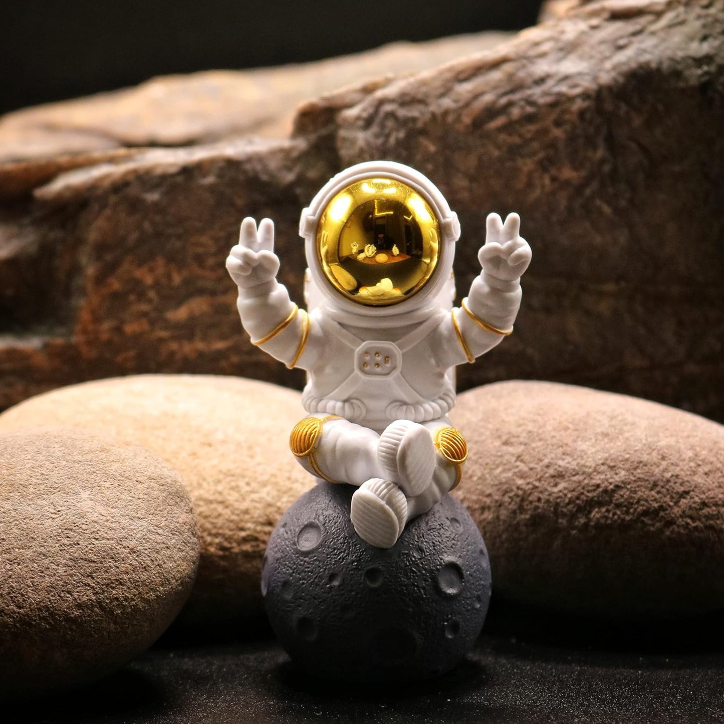 Street27® Astronaut Sitting on Moon Figurine Showpiece for Home Décor - Golden