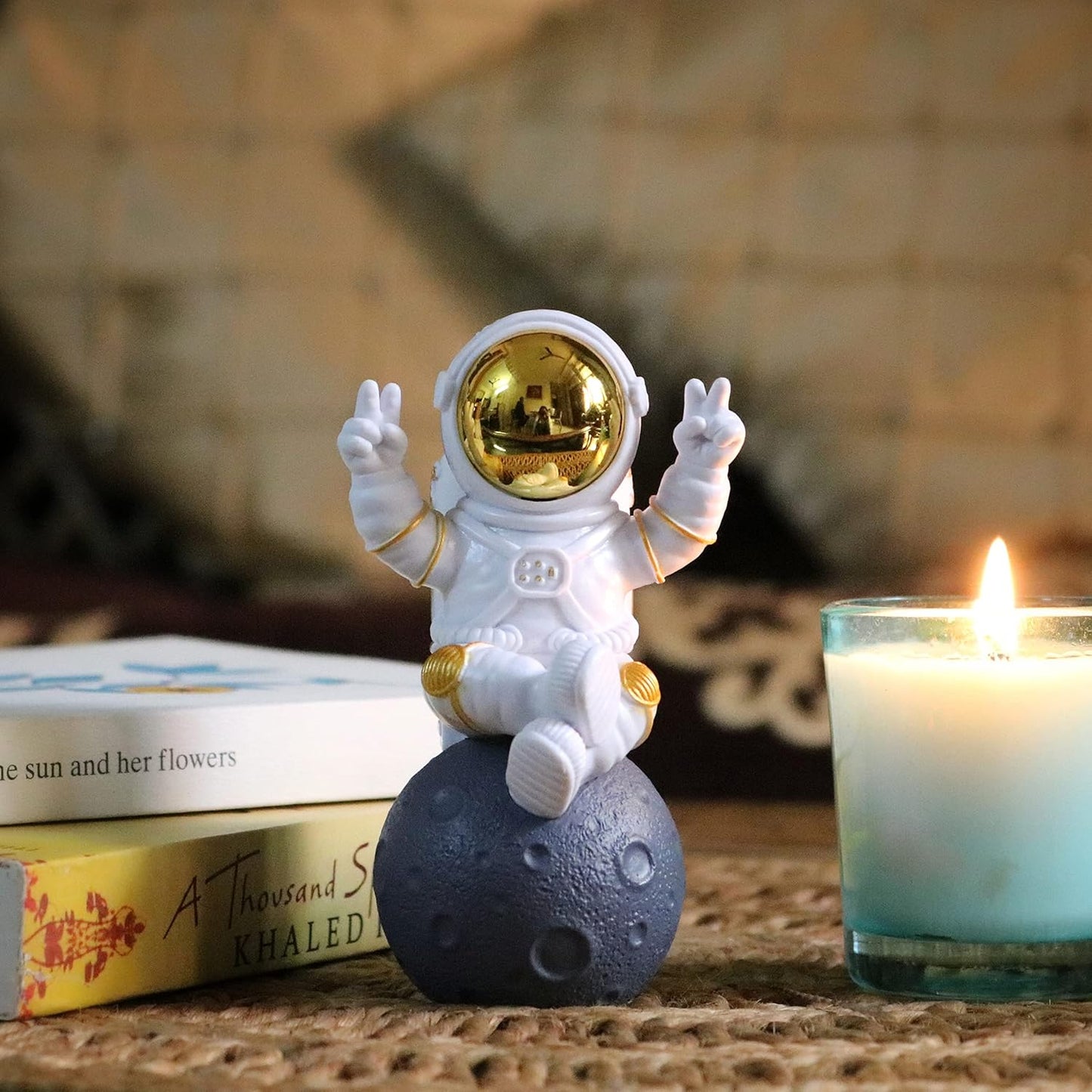 Street27® Astronaut Sitting on Moon Figurine Showpiece for Home Décor - Golden