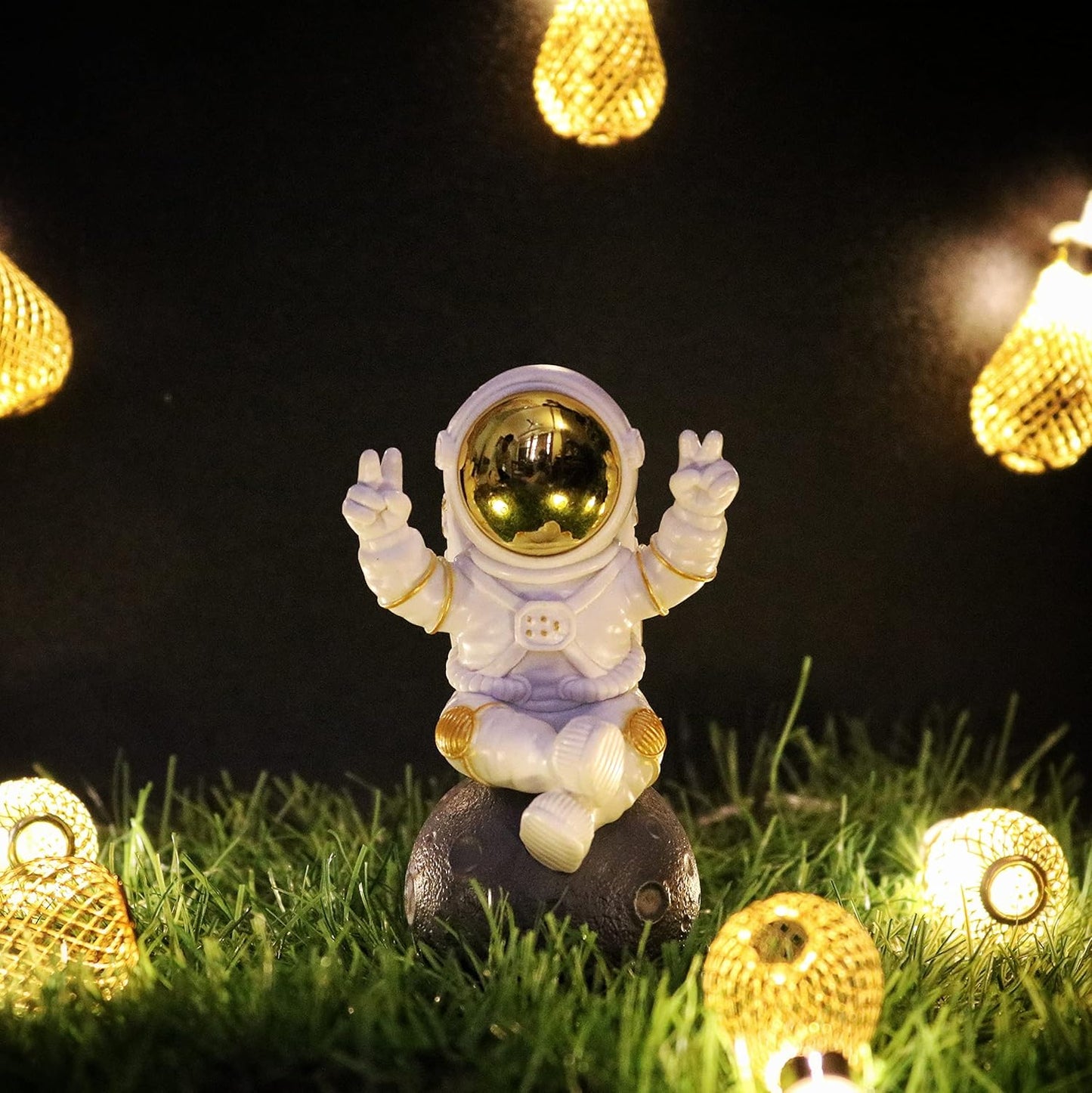 Street27® Astronaut Sitting on Moon Figurine Showpiece for Home Décor - Golden