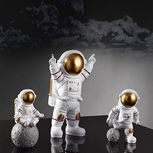 Street27Â® Resin Astronaut Spaceman Statue Ornament Home Office Desktop Figurine Decors | Golden (Set of 3)