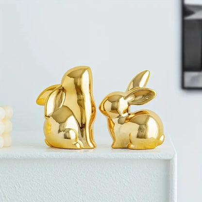 Street27® Rabbit Statues For Home Decor (2 Pcs) - Golden