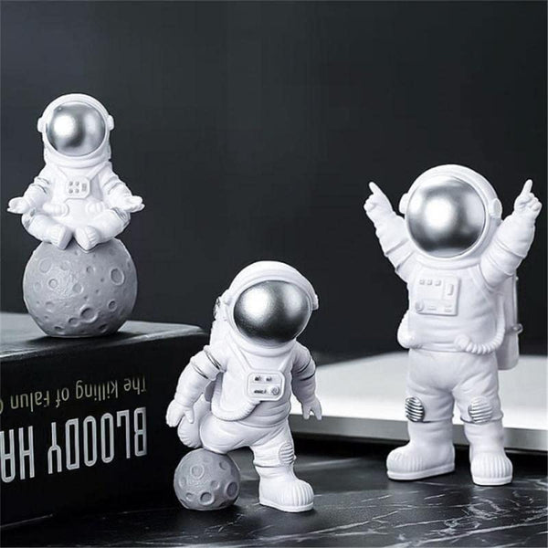 Street27Â® Resin Astronaut Spaceman Statue Ornament Home Office Desktop Figurine Decors | Silver (Set of 3)