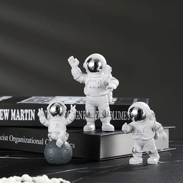 Street27Â® 3pcs Astronaut Figurine Home Decor Astronaut Statue Study Office Desk Decor Showpiece Gift Decoration Accessories Outer Space PVC Sculpture (Silver)