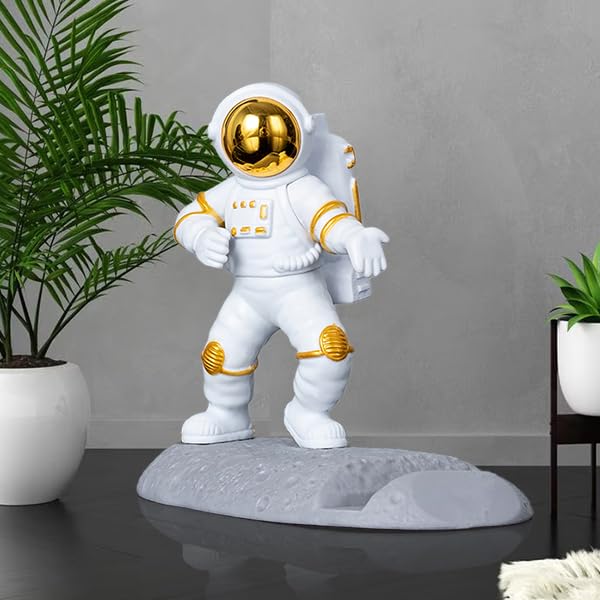 Street27Â® Astronaut Figurine Showpiece for Home DÃ©cor Idols for Office Desk Table, Creative Phone Stand Holder Desk Accessories Tabletop Statue for Gift Gifting Items Birthday Decoration (Golden-A)