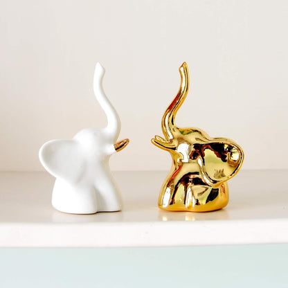 Street27® Elephant Statue for Home Decor (2pcs) - White & Gold