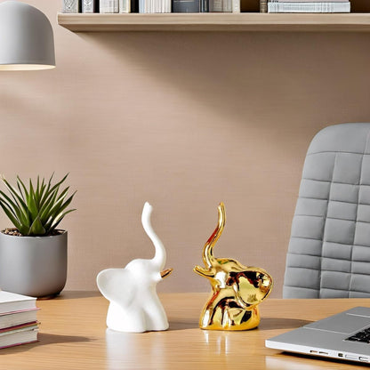 Street27® Elephant Statue for Home Decor (2pcs) - White & Gold