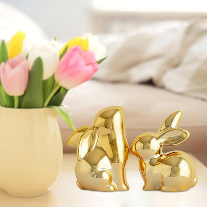 Street27® Rabbit Statues For Home Decor (2 Pcs) - Golden