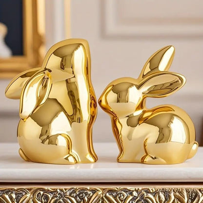 Street27® Rabbit Statues For Home Decor (2 Pcs) - Golden