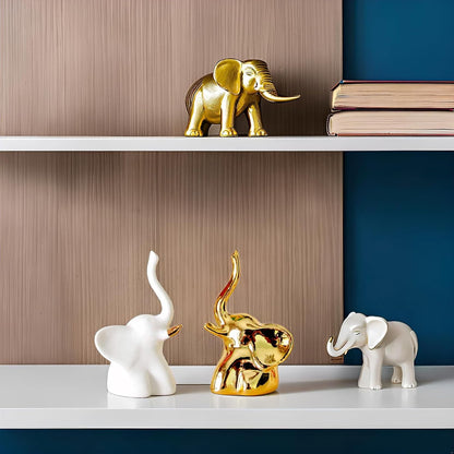 Street27® Elephant Statue for Home Decor (2pcs) - White & Gold