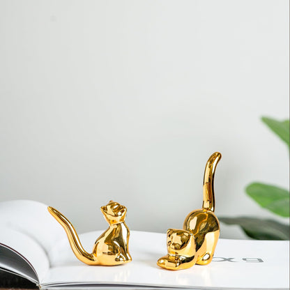 Street27® Cat Statues for Home Decor (2 Pcs) - Golden