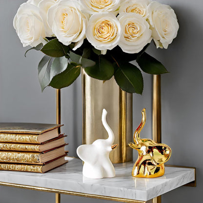 Street27® Elephant Statue for Home Decor (2pcs) - White & Gold