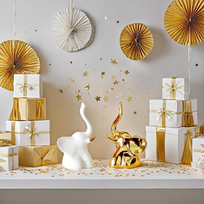 Street27® Elephant Statue for Home Decor (2pcs) - White & Gold