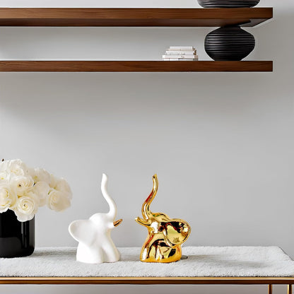 Street27® Elephant Statue for Home Decor (2pcs) - White & Gold