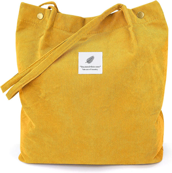 Street27Â® Korean Canvas Corduroy Tote Bag Casual Work Shoulder Handbags | Multi-Purpose Bag |Sturdy Canvas Bag with Large Capacity | Shopping Bag for Office, College & Daily Use (Yellow)