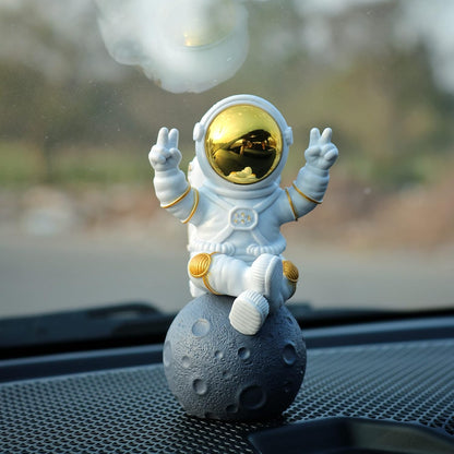 Street27® Astronaut Sitting on Moon Figurine Showpiece for Home Décor - Golden
