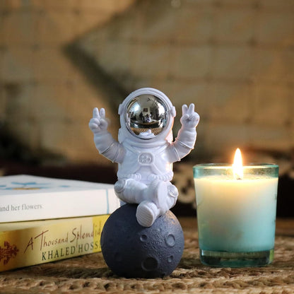 Street27® Astronaut Sitting on Moon Figurine for Home Décor - Silver