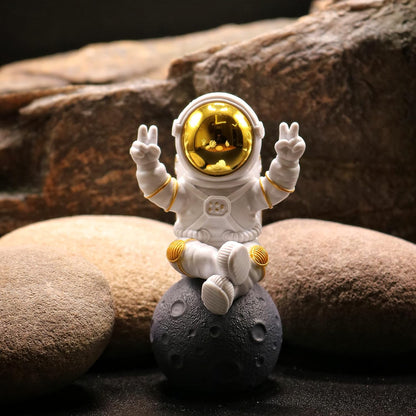 Street27® Astronaut Sitting on Moon Figurine Showpiece for Home Décor - Golden